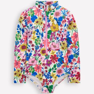 Long-Sleeved Swimsuit-Multi Rainbow Floral