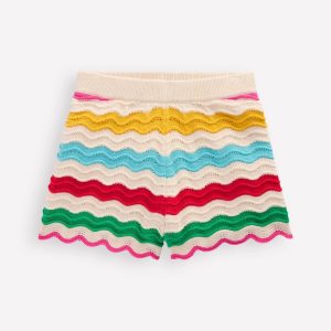 Pointelle Knitted Shorts-Ivory Multi Rainbow