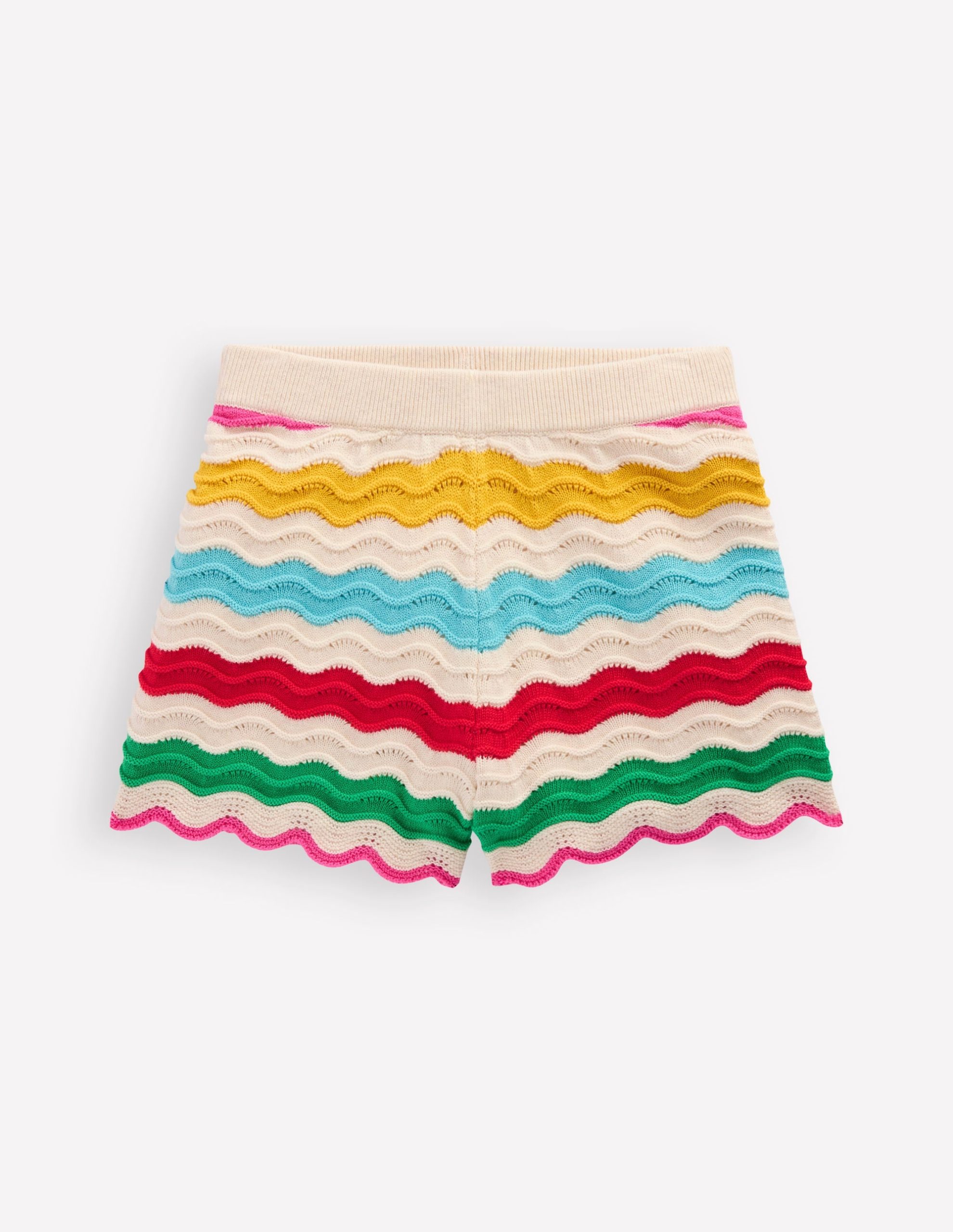 Pointelle Knitted Shorts-Ivory Multi Rainbow