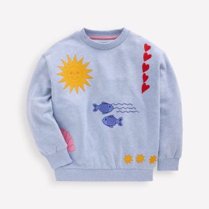 Bobbie Appliqu?? Sweatshirt-Blue Embroidered
