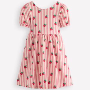 Ballerina Jersey Dress-Almond Pink Strawberry Stripe