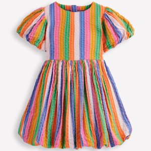 Bubble Hem Dress-Multi Stripe