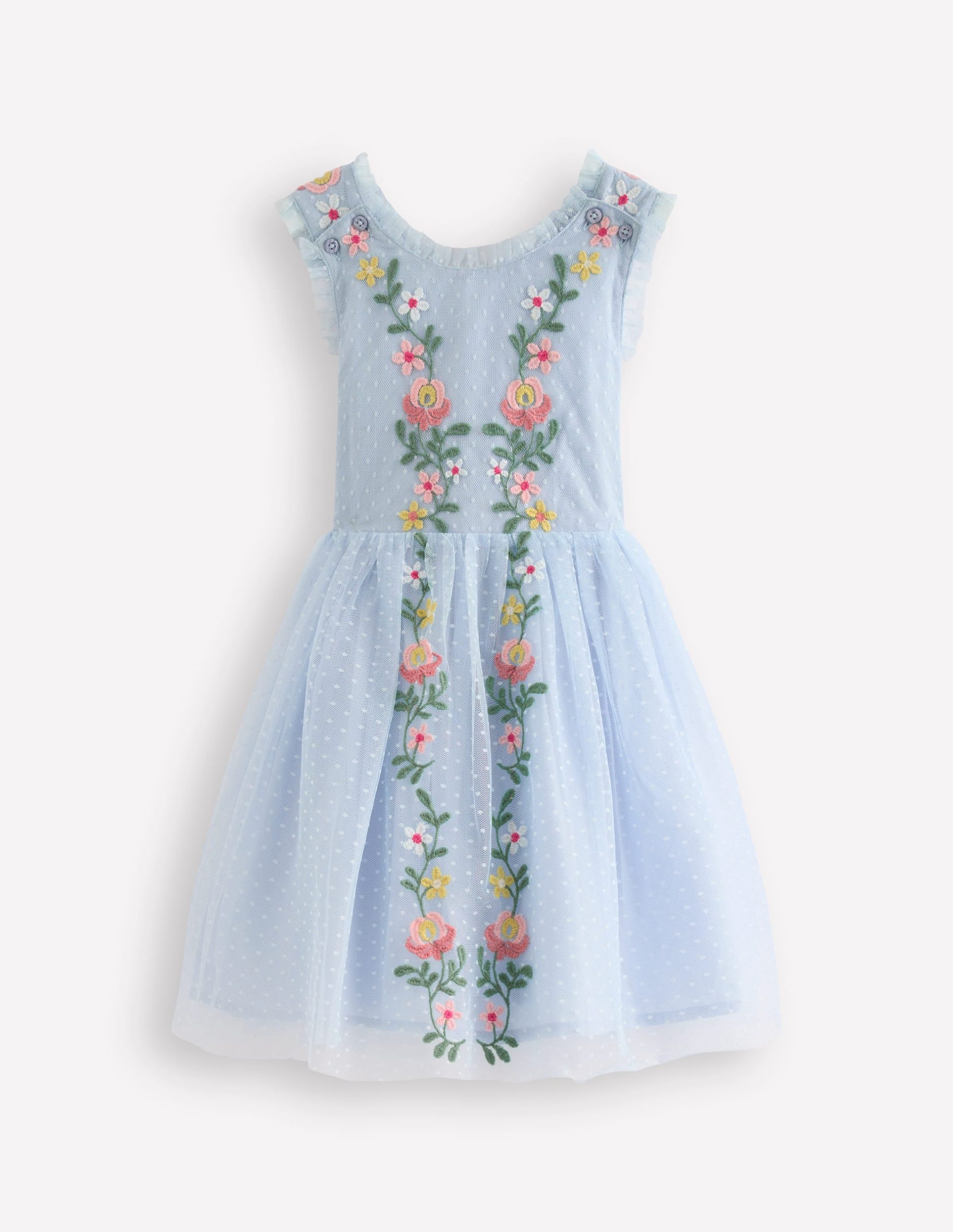 Tulle Cross Back Dress-Blue