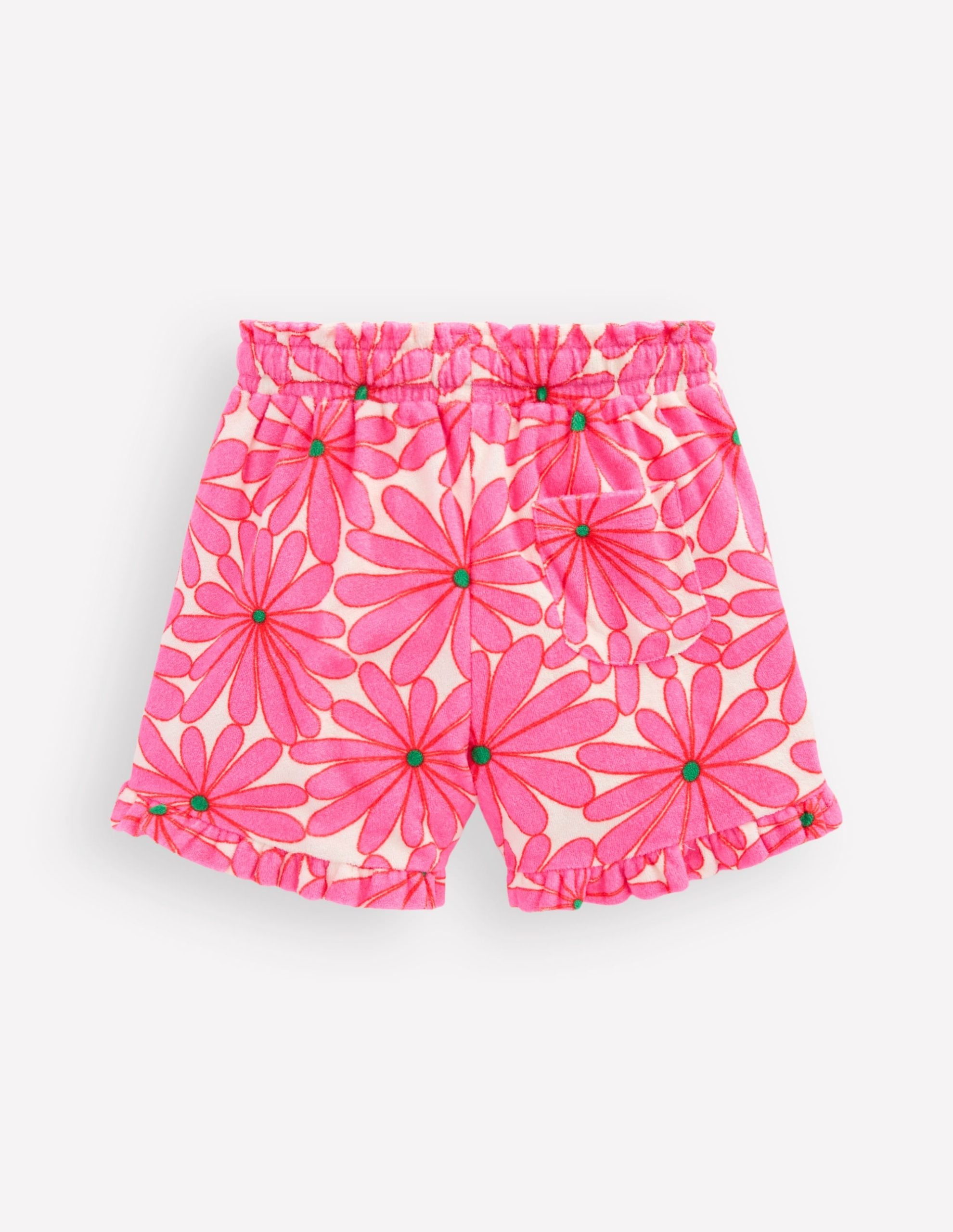 Towelling Ruffle Shorts-Festival Pink Giant Daisy - Image 4