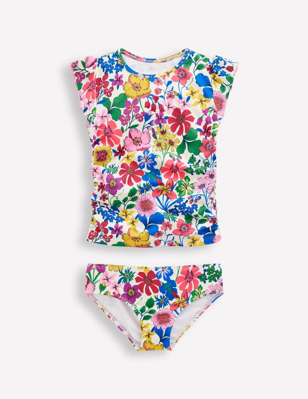 Ruched Tankini Set-Multi Rainbow Floral