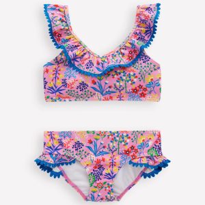 Frill V-neck Bikini Set-Meadowsweet Pink Garden floral