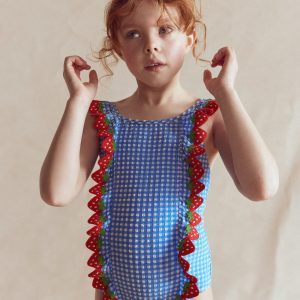 Flutter Trim Swimsuit-Glacier Blue Gingham