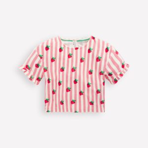 Dropped Shoulder Towelling Top-Blush Strawberry Stripe
