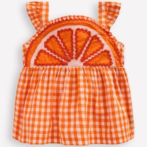 Novelty Strappy Top-Orange and Ivory Gingham