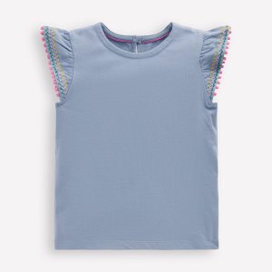 Flutter Sleeve Trim Top-Salt blue