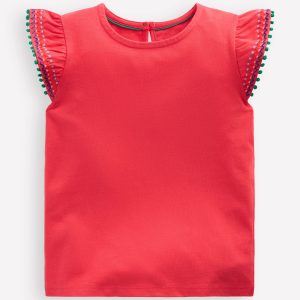 Flutter Sleeve Trim Top-Jam Red