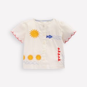 Button-through Blouse-Soft Ivory Embroidery