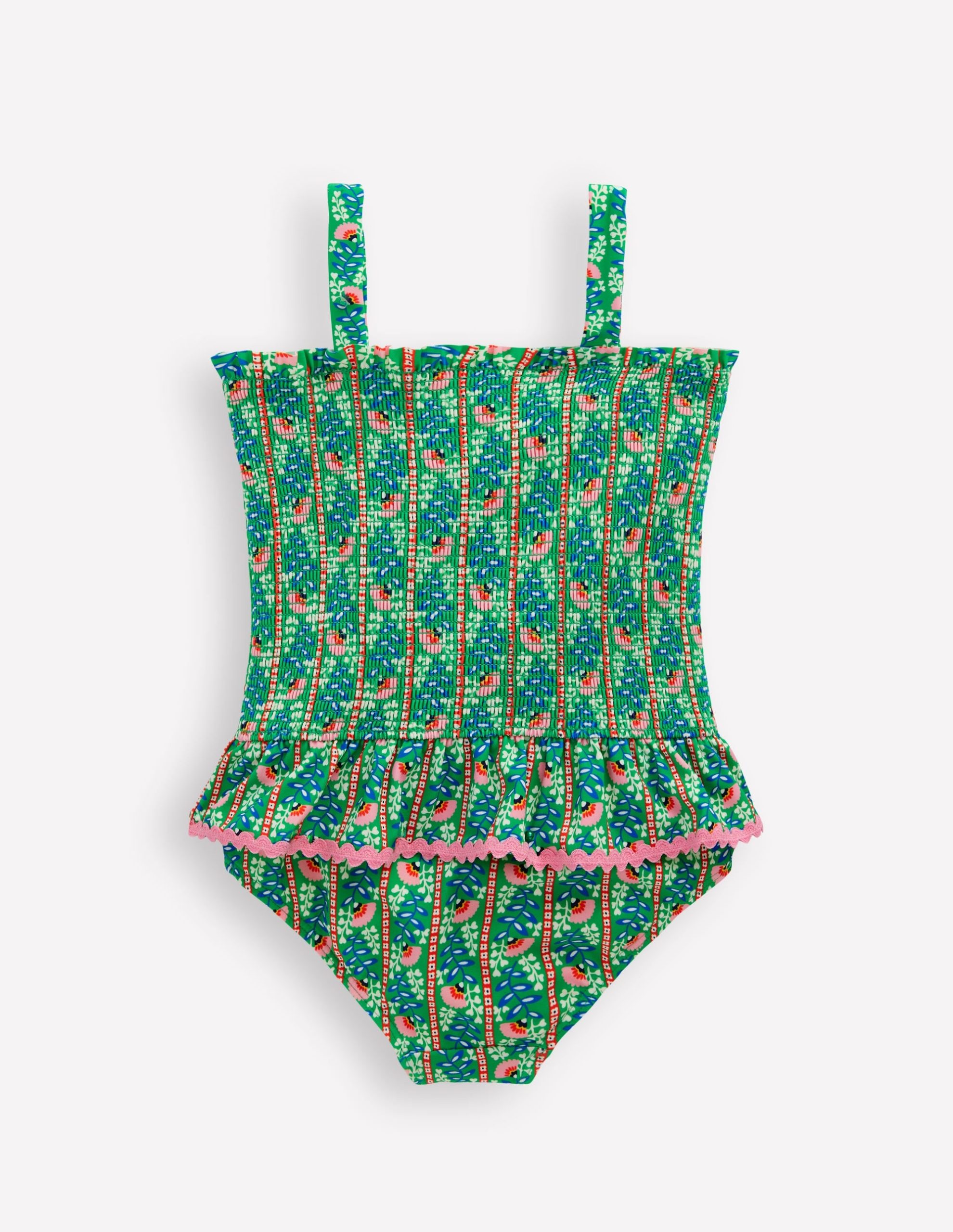 Peplum Smocked Swimsuit-Green Vine Floral - Image 2
