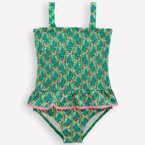 Peplum Smocked Swimsuit-Green Vine Floral