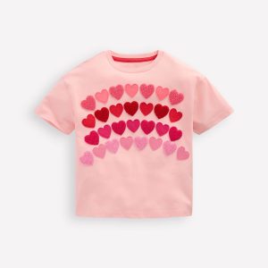 Relaxed Applique T-shirt-Chalk Pink Heart rainbow