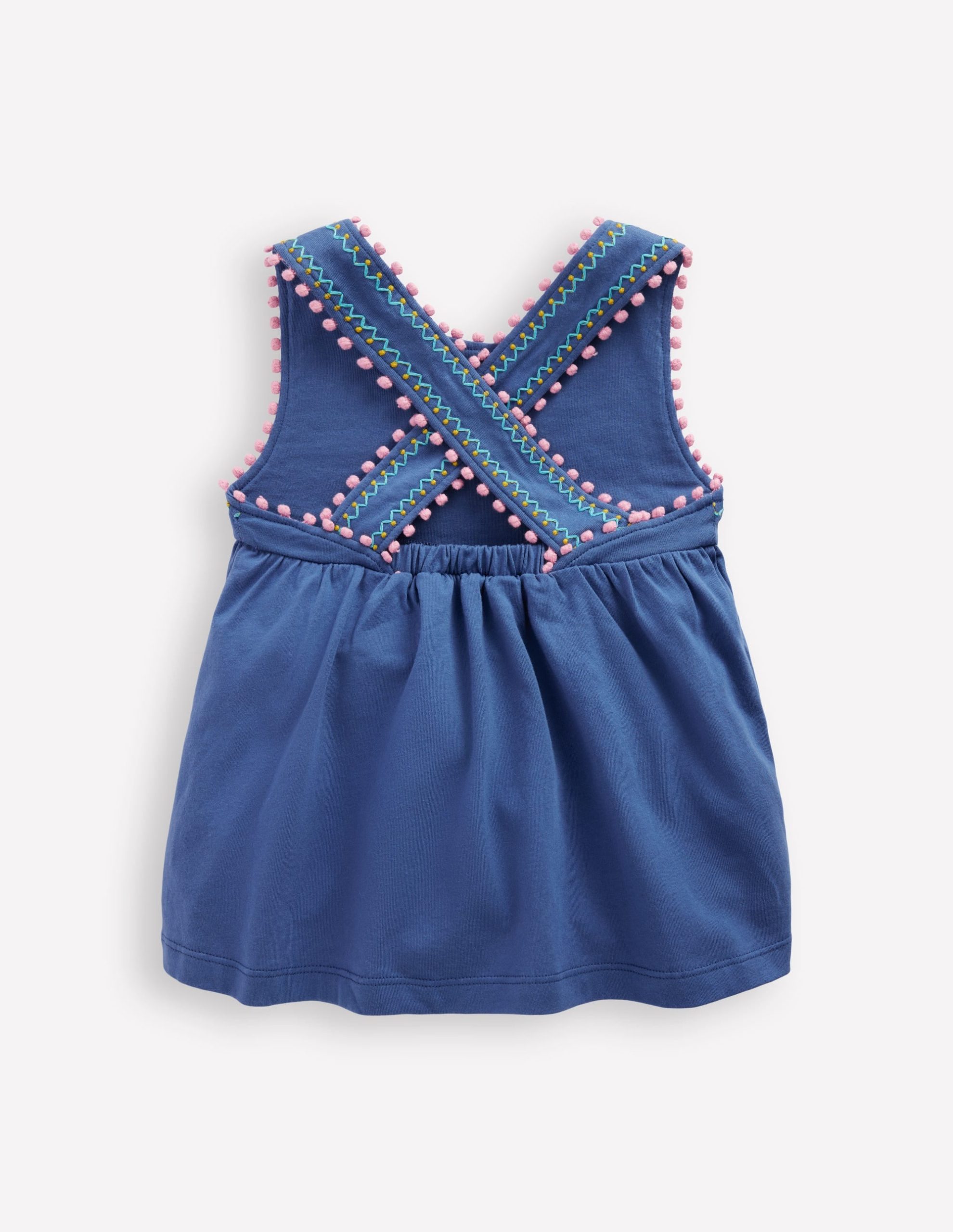 Cross-Back Pom Trim Top-Azure Blue - Image 2
