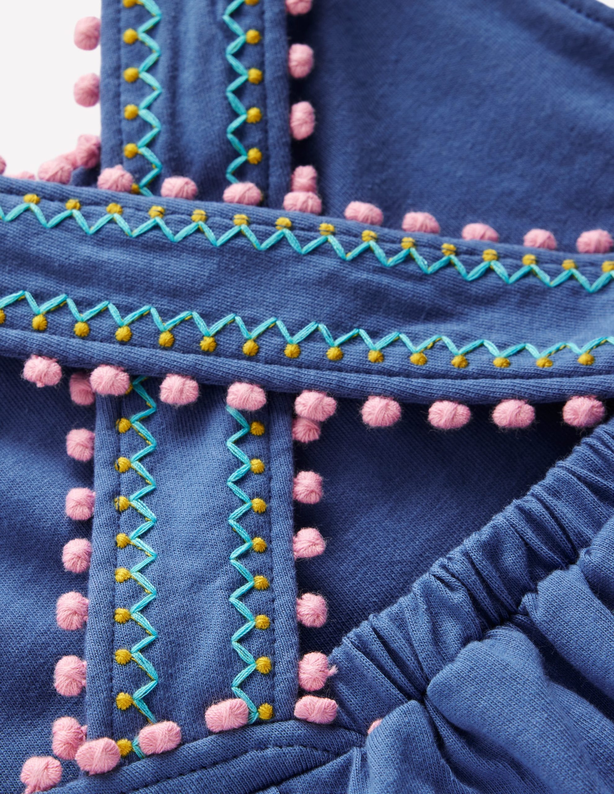 Cross-Back Pom Trim Top-Azure Blue - Image 3