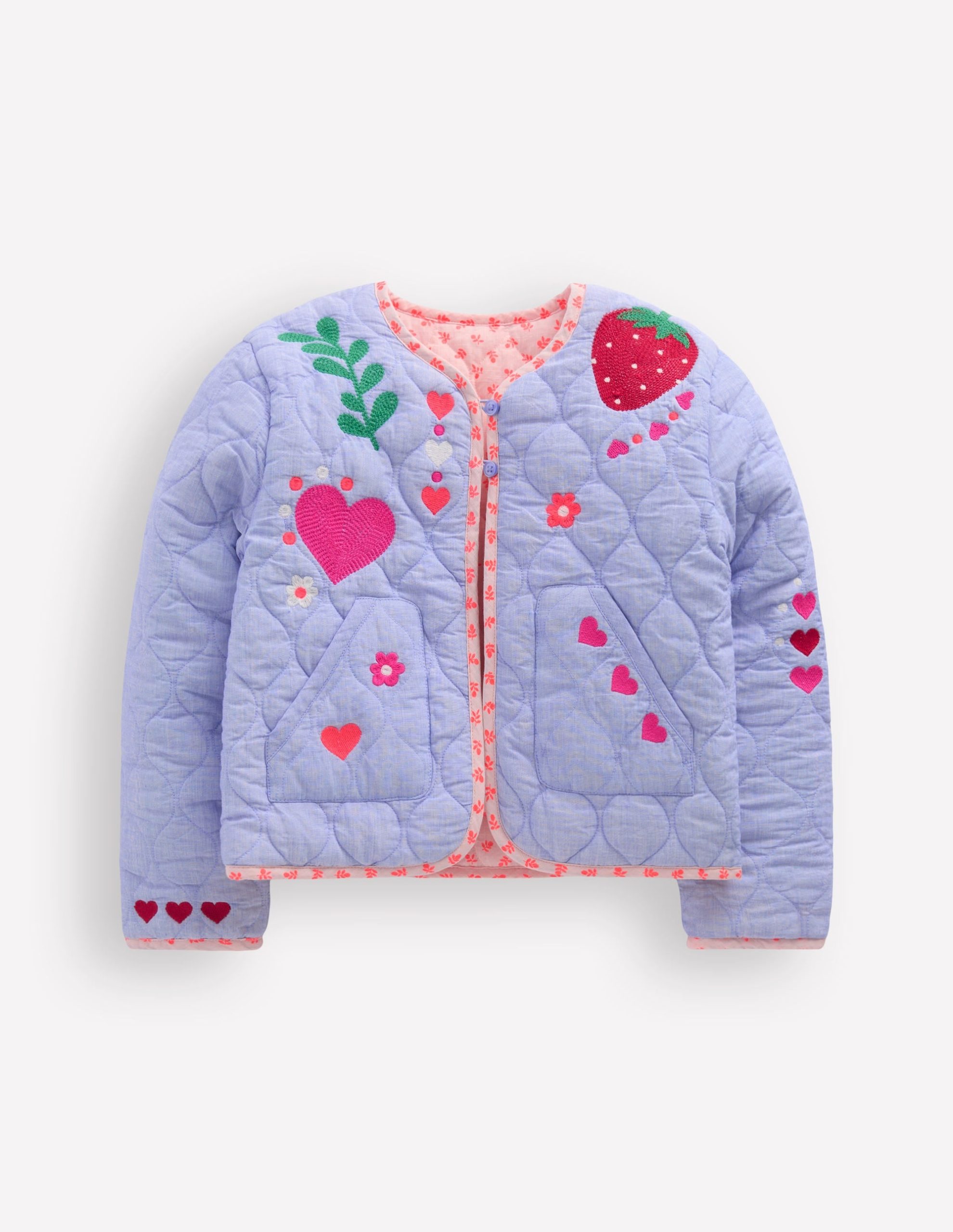 Reversible Quilted Jacket-Blue Embroidery