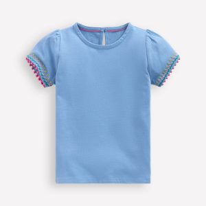 Puff Sleeve T-shirt-Forget Me Not Blue