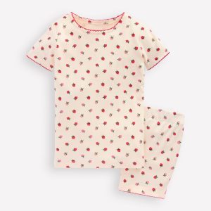 Snug Short John Pyjamas-Almond Pink Strawberry Stripe