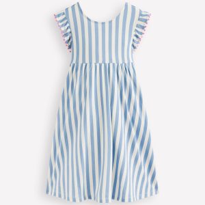 Bow Back Jersey Dress-Salt Blue/ Ivory Stripe