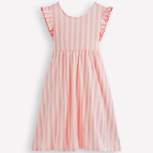 Bow Back Jersey Dress-Pink Stripe