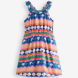 Ruffle Neck Halter Dress-Multi Seashell Stripe