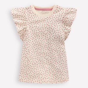 Frill Sleeve Printed Top-Pink Spaced Ditsy