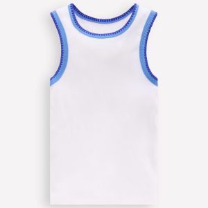 Crochet Trim Ribbed Vest-White
