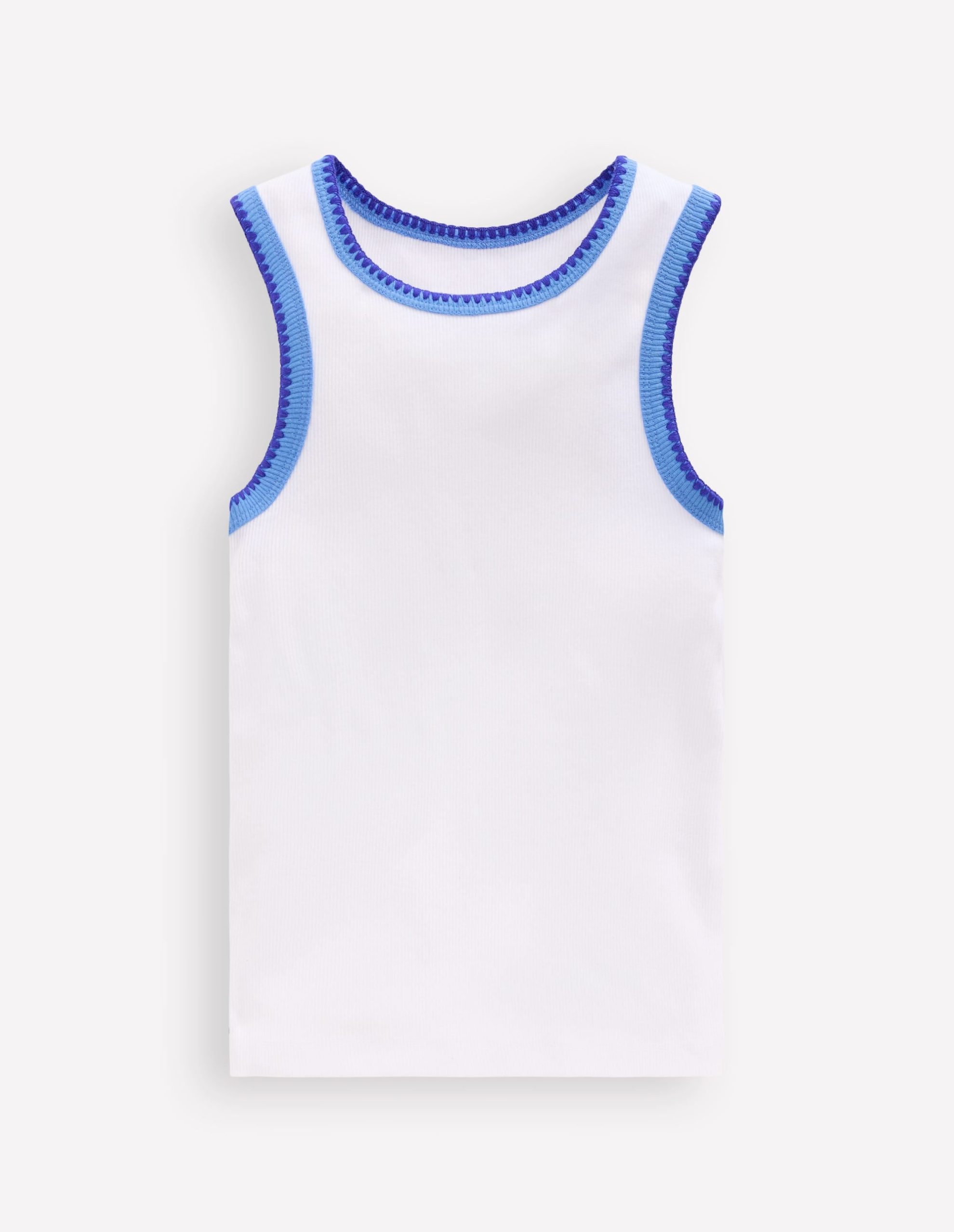 Crochet Trim Ribbed Vest-White