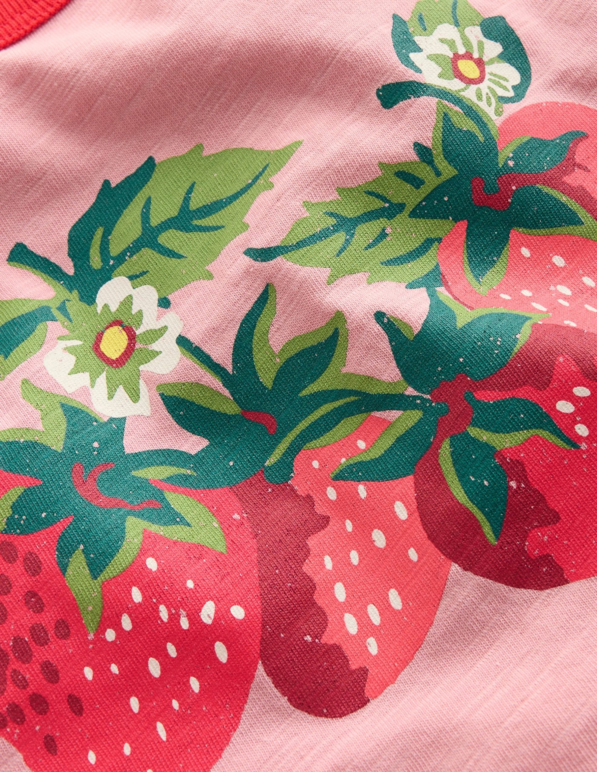 Printed Ringer T-shirt-Vintage Pink Strawberries - Image 3