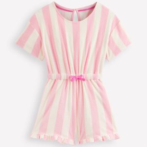 Relaxed Towelling Playsuit-Spring Blossom Pink Stripe