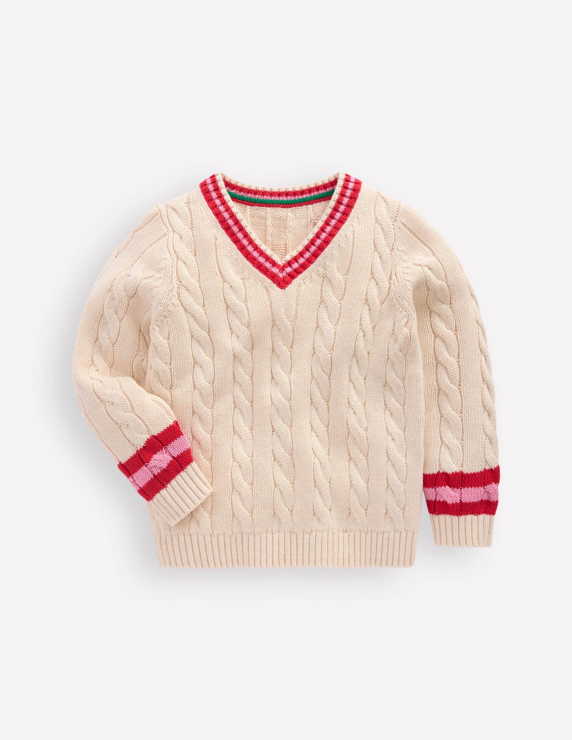 V-neck Cable Sweater-Ecru Marl - Image 2