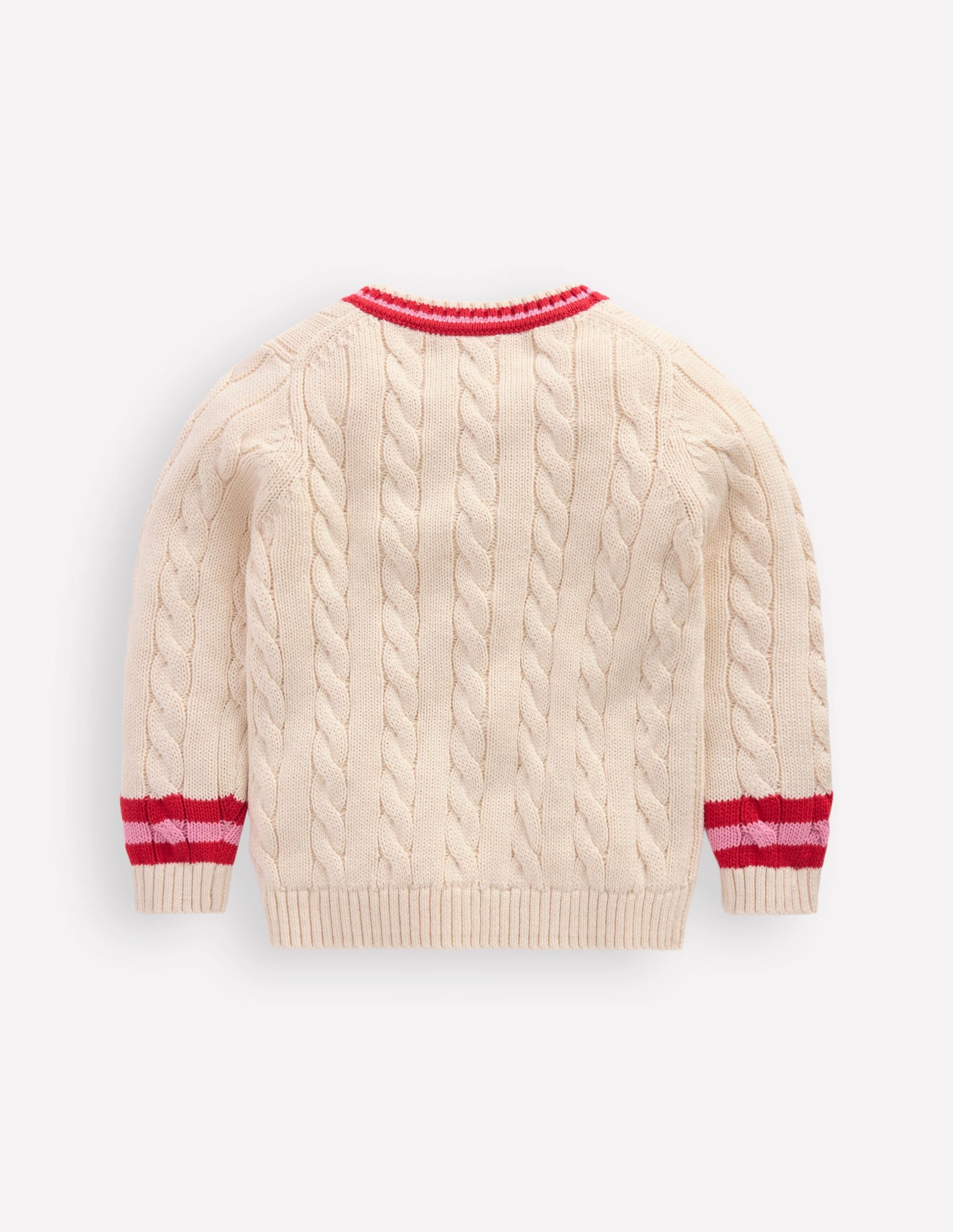 V-neck Cable Sweater-Ecru Marl - Image 3