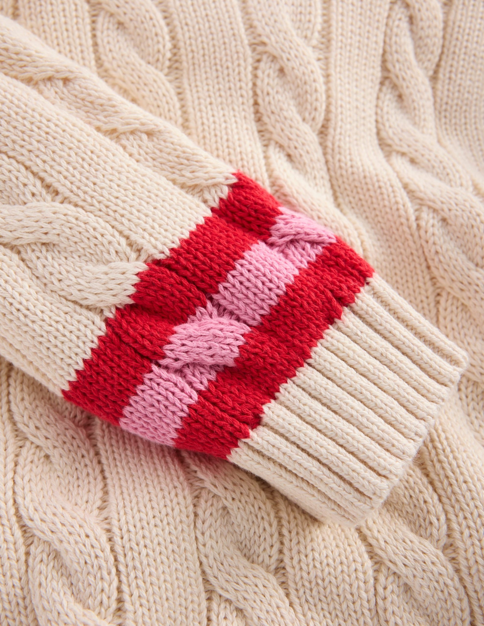 V-neck Cable Sweater-Ecru Marl - Image 4