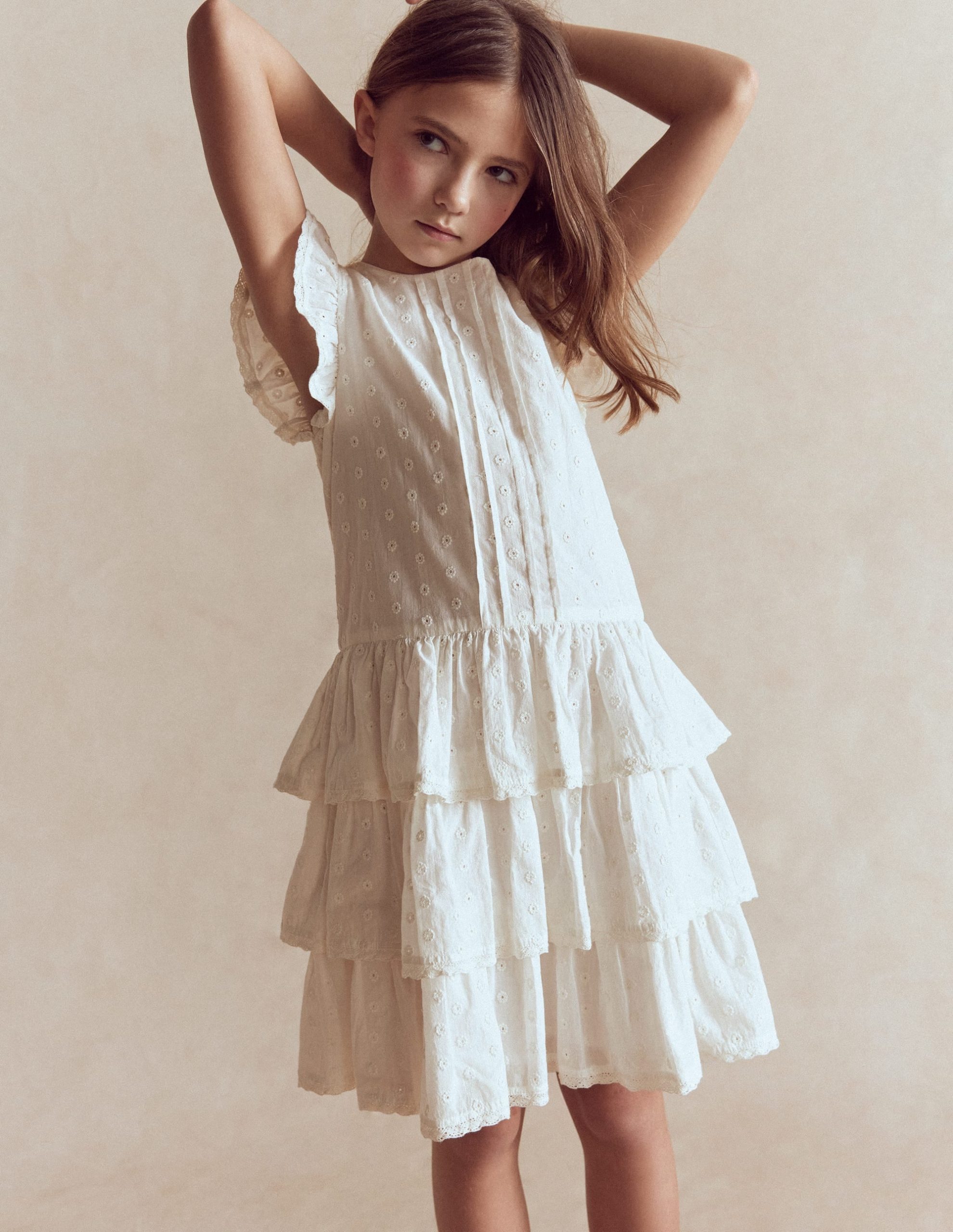 Pintuck Tiered Dress-Soft Ivory - Image 2