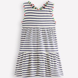 Jersey Cross-back Dress-Starboard Blue Stripe
