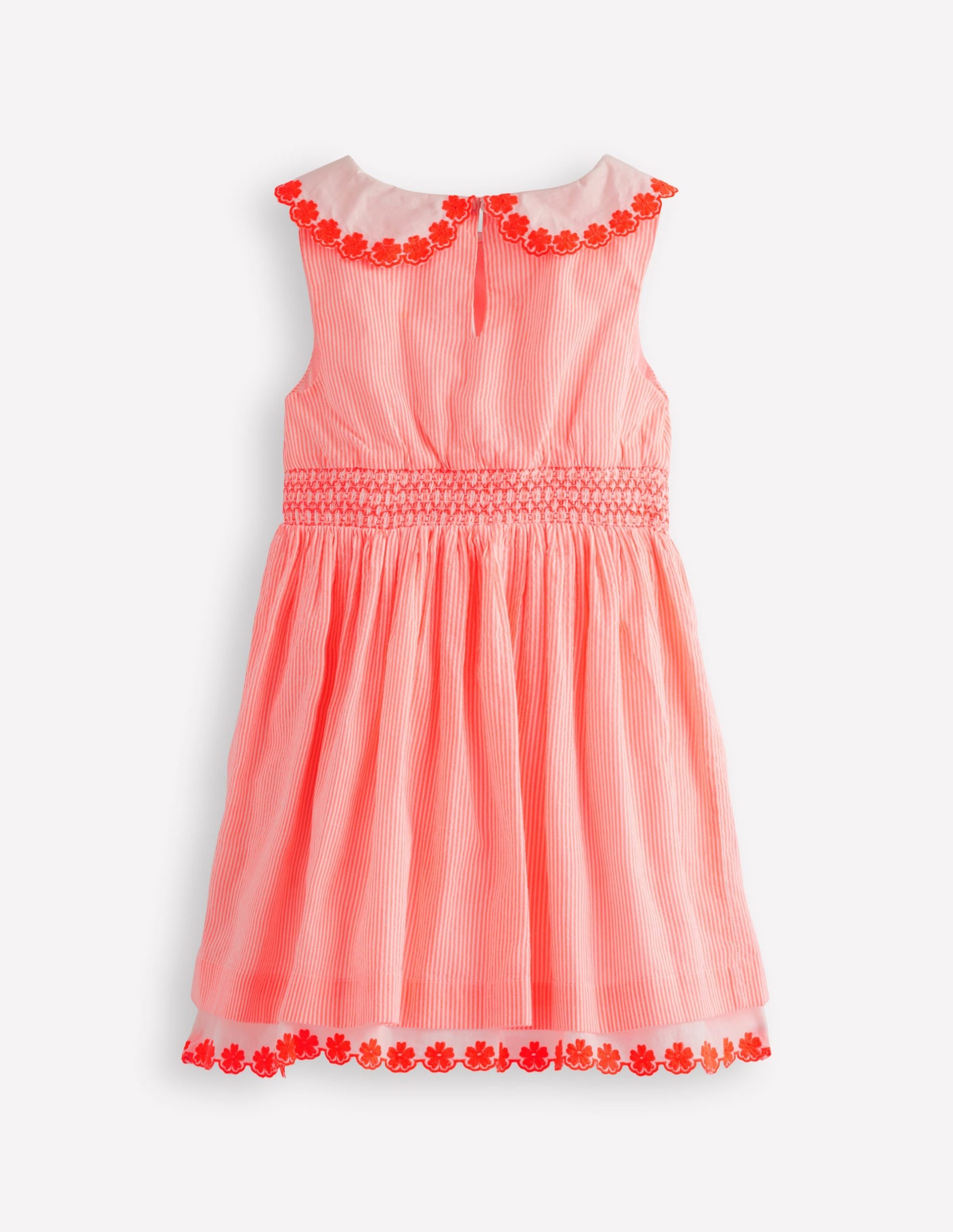 Nostalgic Broderie Dress-Neon Coral Seersucker - Image 3