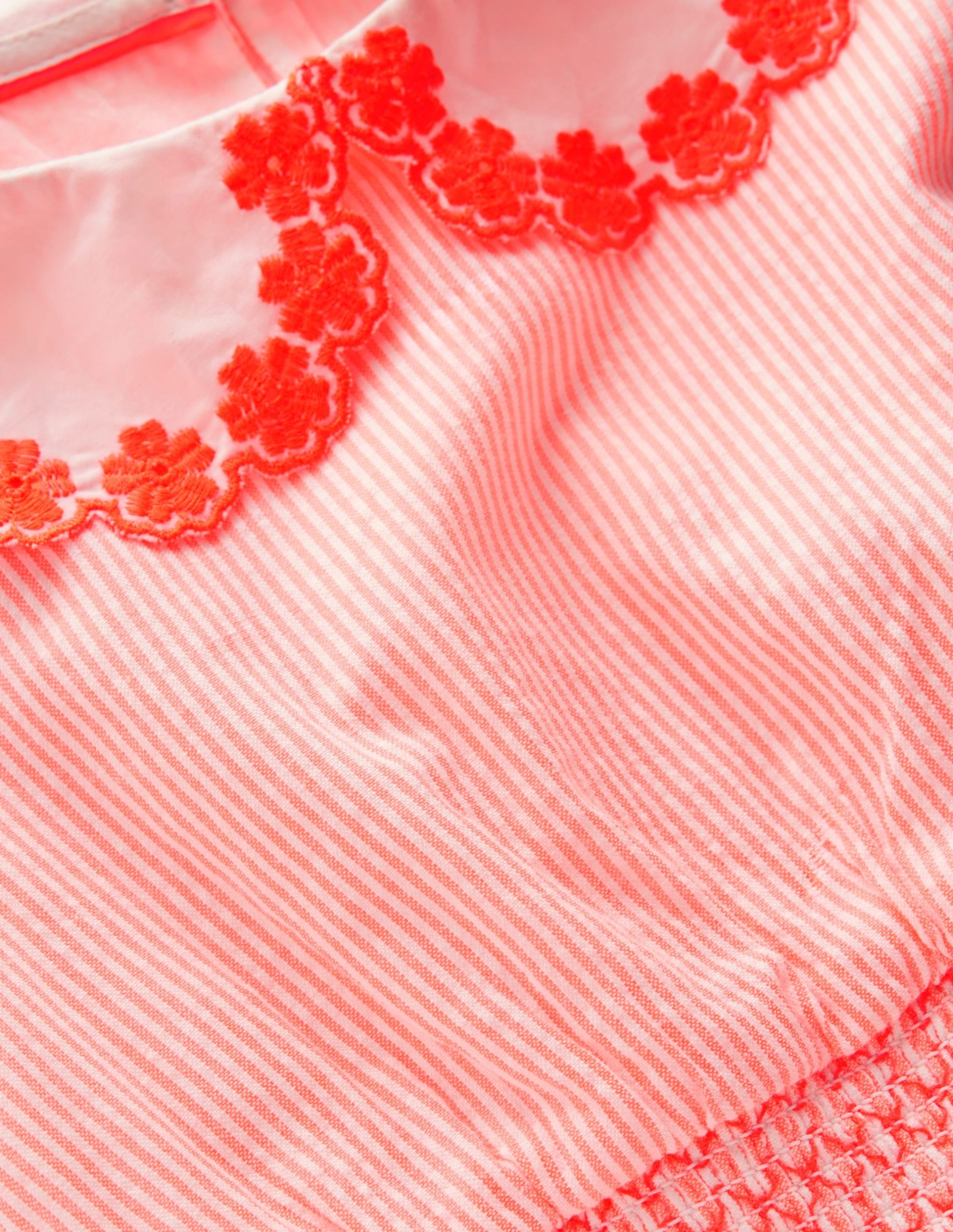 Nostalgic Broderie Dress-Neon Coral Seersucker - Image 4