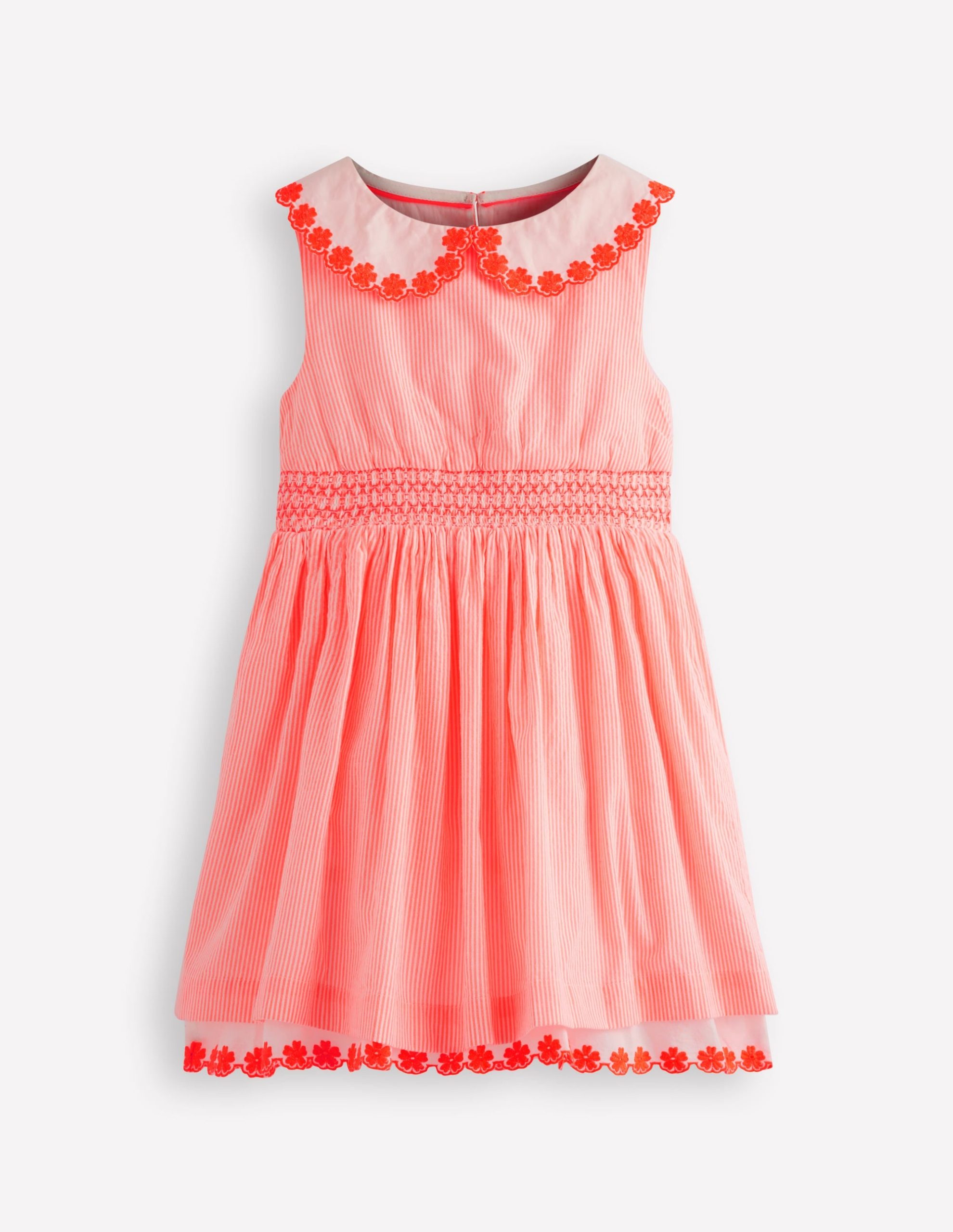 Nostalgic Broderie Dress-Neon Coral Seersucker - Image 2