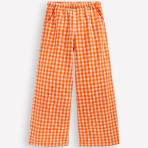 Wide Leg Pants-Orange/Ivory Gingham