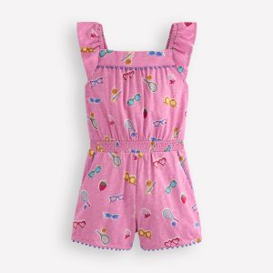 Ciara Pom Trim Jersey Romper-Formica Pink Holiday