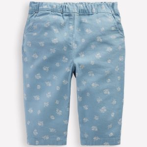 Cotton Pull-on Pants-Blue Floral Print