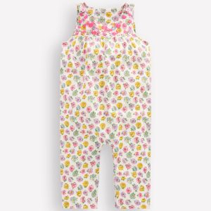 Embroidered Woven Romper-Ivory Rose Floral