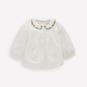 Embroidered Collar Woven Top-Soft Ivory Embroidery