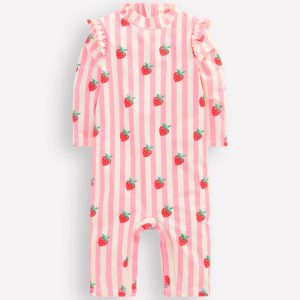 Girls Sun Safe Surfsuit-Pink Strawberry Stripe