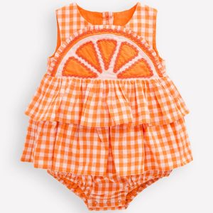 Bubble Romper-Orange Gingham
