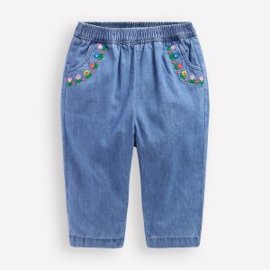 Embroidered Pull-on Trouser-Embroidered Denim