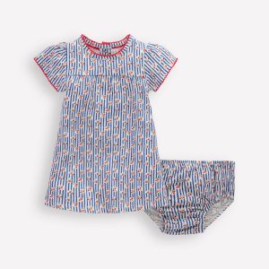 Gathered Jersey Dress-Bluejay Cherry Stripe