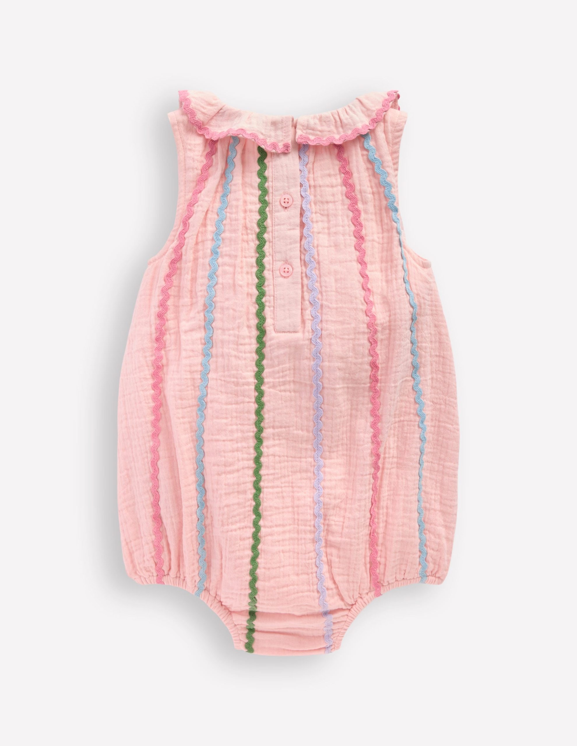 Double Cloth Bubble Romper-Chalk Pink Multi Ric Rac - Image 2